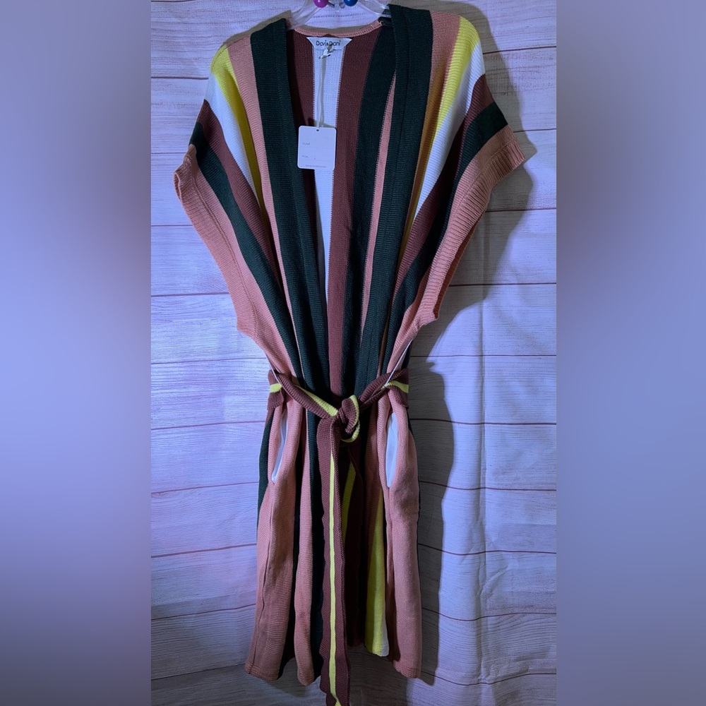 Davi & Dani long cardigan with belt NWT Brown combo Size S